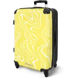 NoBoringSuitcases.com® Koffer Mittelgroß 67x43x25 cm Hartschalenkoffer Trolley Rollkoffer 4 Rollen Leicht Hartschale Größe M Abstrakt - Gelb - Linien - Weiß