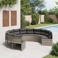 vidaXL Gartensofa mit Kissen Rund Grau Poly Rattan