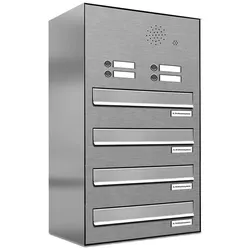 AL Briefkastensysteme 4 Fächer Premium Edelstahl Durchwurf Briefkasten Anlage für Post Post A4, modern, robust, wetterfest, Artikelnummer: 132V4DZ1KS