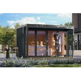 Karibu Saunahaus Außensauna Gartensauna Ares 4 anthrazit lackiert ohne Zubehör 38mm Massivholz 359x276x232 cm