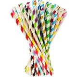 Vicloon 150pcs Strohhalme Trinkhalme Papier Biologisch Abbaubare, Streifen Papier Trinkhalme Geeignet für Partys, Hochzeiten und Anlässe, Party Strohhalme, 15 Streifen