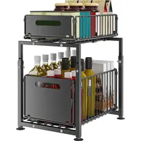 Refttenw Küchenregal 2 Etagen Metall Spülschrank Organizer Höhenverstellbar Ablageregal,