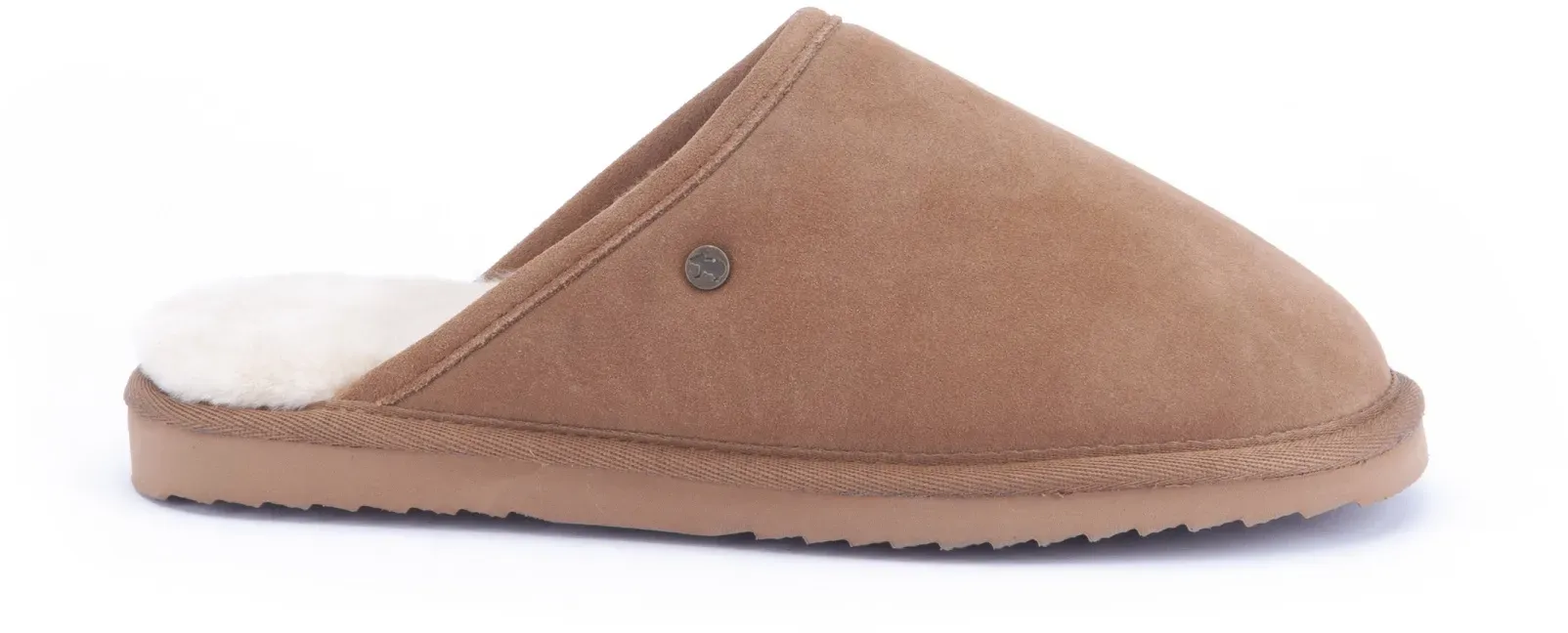 Warmbat Pantoffel Classic Suede mit Merino Schaffell cognacbraun Hausschuhe