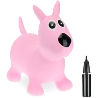 Relaxdays Hüpftier Hund, inklusive Luftpumpe, Hopser, bis 50 kg, BPA frei, Hüpfspielzeug, für Kinder, Sprungtier, rosa