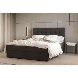 e-meubles Kontinentalbett, Boxspringbett, Bett mit bettkasten, Bonell-matratze und Topper, Doppelbett - Boxspringbett 05 - 160x200 - Schwarz - Hugo 100