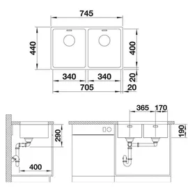 Blanco Andano 340/340-U edelstahl seidenglanz + Handbetätigung + InFino