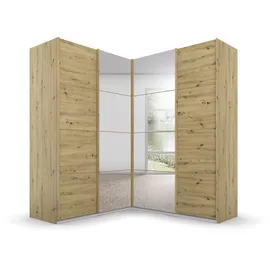 Rauch Quadra braun Eiche artisan), B:181cm H:210cm T:187cm, Holzwerkstoff, Schränke, Schwebetürenschrank, Eckschrank inkl. Türendämpfer und Schubladeneinsatz, mit Spiegeltüren