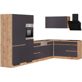 kochstation Winkelküche KS-Riesa L-Form 390 cm grau
