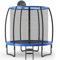 COSTWAY Ø244/305/366cm Trampolin Outdoor, Gartentrampolin mit Leiter, GS Zertifiziert, Kindertrampolin Trampolin Komplettset mit Basketball, Sprungmatte, Sicherheitsnetz & Randabdeckung (φ244cm)