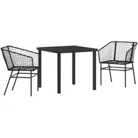 VidaXL 3-teiliges Garten-Essenset Schwarz Poly Rattan