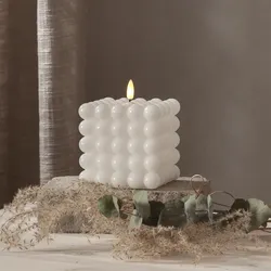 LED Kerze Bubble - Würfelkerze - Echtwachs - realistische 3D Flamme - H: 12,5cm ...
