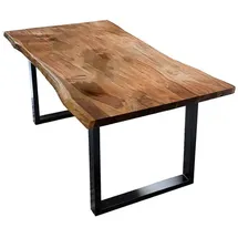 KAWOLA Esstisch massiv mit Baumkante Fuß schwarz