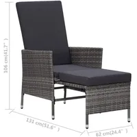 vidaXL Polyrattan Garten-Liegestuhl 63 x 131 x 106 cm grau inkl. Auflagen
