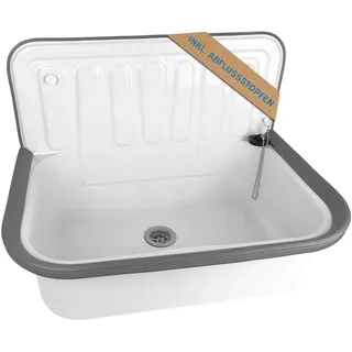 kör4u Ausgussbecken aus Stahl für Keller, Waschküche, Garten, Spülbecken, inkl. Abflussstopfen