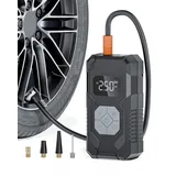 Elektrische Luftpumpe 150PSI Tire Inflator Portable Air Compressor, Akku Kompressor mit Manometer, Fahrradpumpe Elektrisch wiederaufladbar Reifenfüller für Auto, Fahrrad, Motorrad, Bälle, Grau