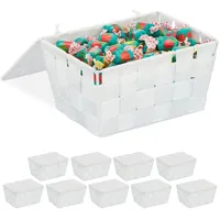 Relaxdays 10 x Aufbewahrungskorb mit Deckel, Flechtoptik, Bad Organizer