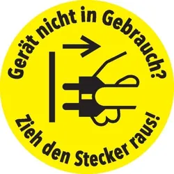 Dreifke® Aufkleber | Klimalabel Gerät nicht in Gebrauch? - Zieh den Stecker raus!, Folie, Ø 100mm