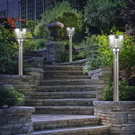 GLOBO Solar Gartenleuchte Bewegungsmelder Wegleuchte Außen Solar Gartenlampen mit Bewegungsmelder, 2 Stufen Erdspieß, 20x LED 0,2 Watt, DxH 15 x 55 cm, 2er Set