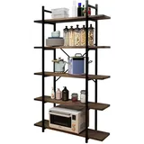 Huhote Bücherregale, Standregale, Büroregal, Industrielles Leiterregal, Wohnzimmerregal, Bücherregal mit 5 Etagen, Bookshelf für Wohnzimmer, Schlafzimmer, Arbeitszimmer, Büro, Industrie-Design, Braun