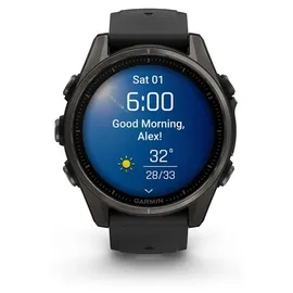 Garmin fenix 8 AMOLED 43 mm sapphire, schwarz / carbongrau DLC Titan mit QuickFit Silikon-Armband 20 mm
