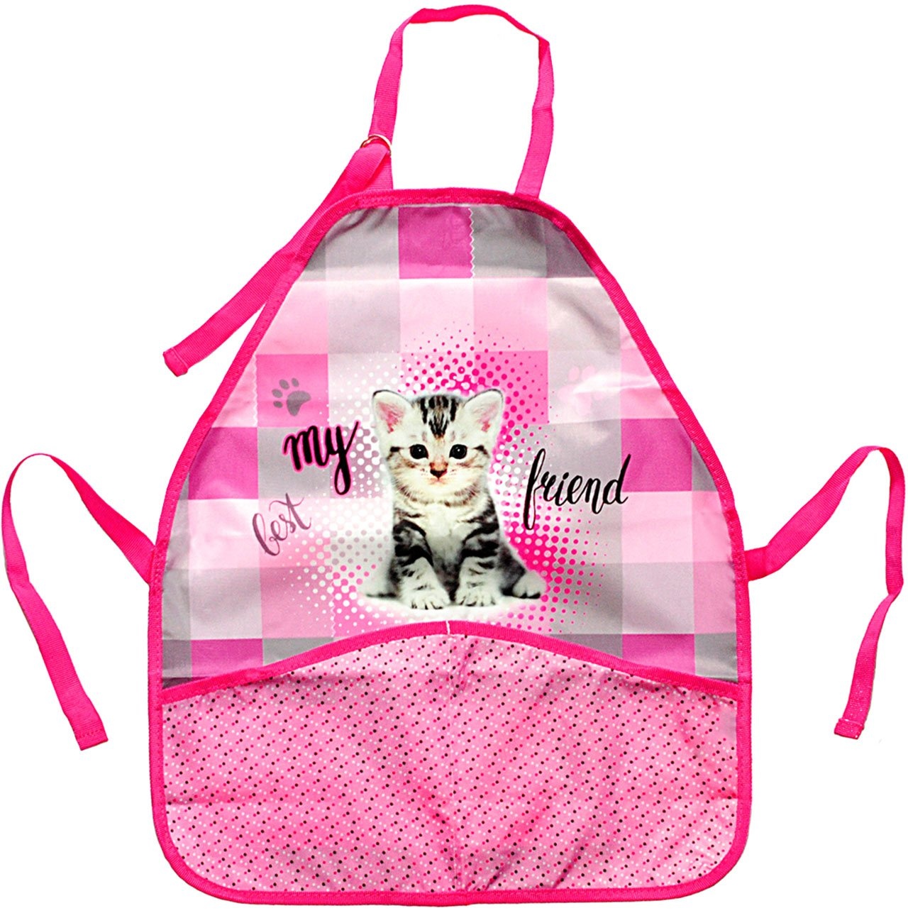alles-meine.de GmbH Kinderschürze Katze - mit 2 Taschen - Größenverstellbar Schürze für Mädchen - beschichtet Kinder Katzen Kätzchen pink mit Blumen