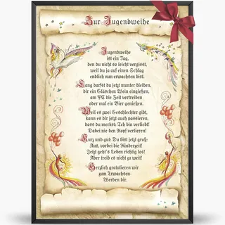 Die Staffelei Glückwunschkarte Jugendweihe Urkunde A4 / Witziges Gedicht auf hochwertigem Papier/besondere Geschenkidee
