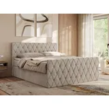 MKS Meble Boxspringbett 180x200 mit Bettkasten,Bett mit Matratze H4, Boxspringbett 180x200 mit Topper - Miren Duo - Beige Strukture - H4