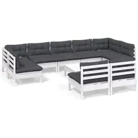 vidaXL 10-tlg. Garten-Lounge-Set mit Kissen Weiß Kiefer Massivholz
