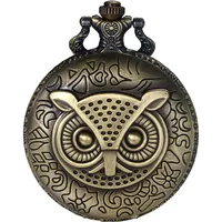 JewelryWe Taschenuhr Retro Eule Quarz Analog Uhr mit Kette Halskette Bronze Geschenk für Herren Damen