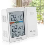 shop'n smile ideoon Hygrometer Funk Thermometer Hygrometer Wettermessung Funk-Außensensor 60m Reichw., für Innen- & Außenklima-Messung/LCD-Display mit Beleuchtung weiß