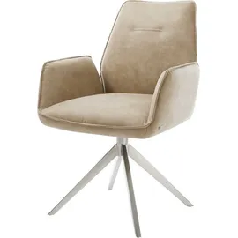 DeLife Polsterstuhl Zoa-Flex, Kreuzgestell breit Edelstahl Mikrofaser Beige Vintage 360° drehbar Wip beige|weiß 62 cm x 92 cm x 65 cm