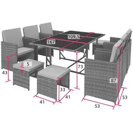 Tectake Malaga Set 11-tlg. schwarz/grau