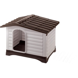 Ferplast Outdoor Hundehütte, Lodge für Hunde DOGVILLA 70 aus Schlag- und UV-beständigem Thermoplast, mit zu öffnender Seitenwand