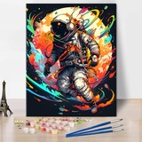 DIY Malen nach Zahlen Abstrakter Astronaut Malen nach Zahlen Malen nach Zahlen Kits auf Leinwand Bunter Mond Malen nach Zahlen für Erwachsene Anfänger - Moderne Dekoration Kunstwerk 16x20inch