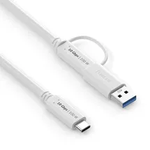 PureLink USB-C auf USB-C Kabel mit USB-A Aufsatz - 3.2 Gen 2x1, 5A, 10G, DP Alt Mode - iSerie - weiß - 1,00m