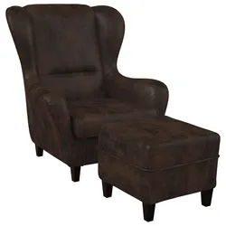 Supellex Sofia Ohrensessel mit Hocker | Design Kunstleder Braun