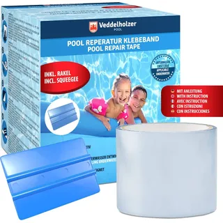 Veddelholzer Pool Reparaturset wasserdichtes unterwasser Klebeband 10 cm x 150 cm Transparentes Abdichtband, Flex Tape, Flickzeug zum Abdichte...