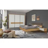 Musterring Schlafzimmer, Weiß, Schiefer, Eiche Bianco, Glas, Holzwerkstoff, 6 Fächer, 180x200 cm, Goldenes M, Made in Germany, DIN EN ISO 9001, umfangreiches Zubehör erhältlich,Soft-Close-System, Schlafzimmer, Komplette Schlafzimmer