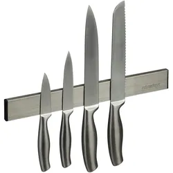 Relaxdays Magnetleiste Edelstahl, selbstklebend, 30 cm lang, Wand Magnetschiene für Messer & Werkzeug, silber/schwarz