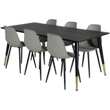 ebuy24 Dipp180x90BLBR Essgruppe Esstisch schwarz und 6 Polar Esszimmerstühle grau.