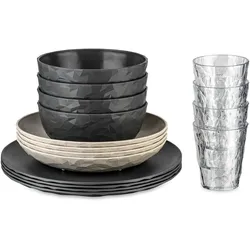 Kombiservice KOZIOL "CLUB SET GÖTEBORG", nature ash grau, nature desert sand, 16 tlg., Kunststoff, Geschirr-Sets, spülmaschinengeeignet, melaminfrei, CO2 neutrale Produktion