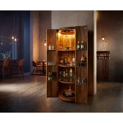 Barschrank Tulsa 80x190 cm Akazie Natur LED-Beleuchtung Weinschrank
