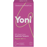 Yoni | Tampons Normal mit Applikator | 16x Tampons aus 100% Bio-Baumwolle mit recyclebarem Applikator | Hypoallergen und atmungsaktiv | Frei von Kunststofffolien und Synthetischen Inhaltsstoffen