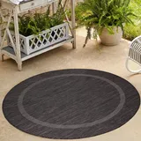 HomebyHome In & Outdoor Teppich Wetterfest Sisal Optik Schwarz 200 cm Rund - Balkon Teppich Wasserfest, Waschbar, Flachgewebe - Ideal für Küche, Camping, Garten und Terrasse