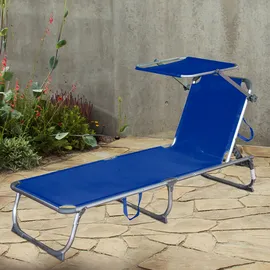 Garden Pleasure Kiso Sonnenliege 197 x 61 x 33,5 cm blau inkl. Sonnendach klappbar