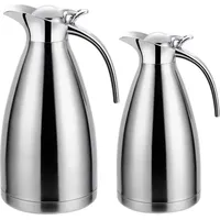 Cheffinger 2er Set Thermoskanne 1L + 1,5L Isolierkanne Teekanne Thermosflasche Kaffeekanne Silber