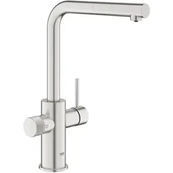 GROHE Blue Pure Minta Einhand-Spültischbatterie mit Filterfunktion und hzb. Mousseurauslauf, Küchenarmaturen, supersteel