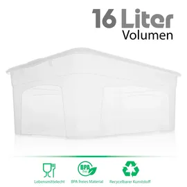 BigDean 10 Stück Aufbewahrungsbox mit Deckel 16L robust & stapelbar Plastikbox transparent Germany