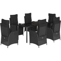 VidaXL 7-tlg. Garten-Essgruppe mit Kissen Schwarz Poly Rattan