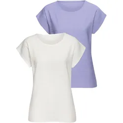 T-Shirt VIVANCE "mit modischer Streifenstruktur", Damen, Gr. 48/50, lavendel, creme, Obermaterial: 100% Baumwolle, unifarben, modisch, bequem normal, Rundhals, Kurzarm, Shirts, aus weicher Baumwoll-Qualität